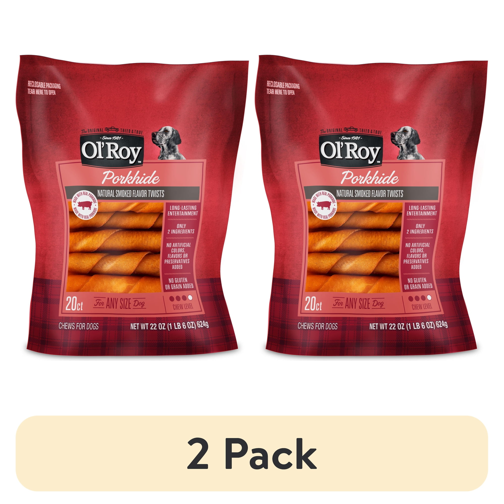 (2 pack) Ol' Roy Pork hide Natural Smoked Flavor Twists, 22 oz, 20 Count, Dry thumbnail 2